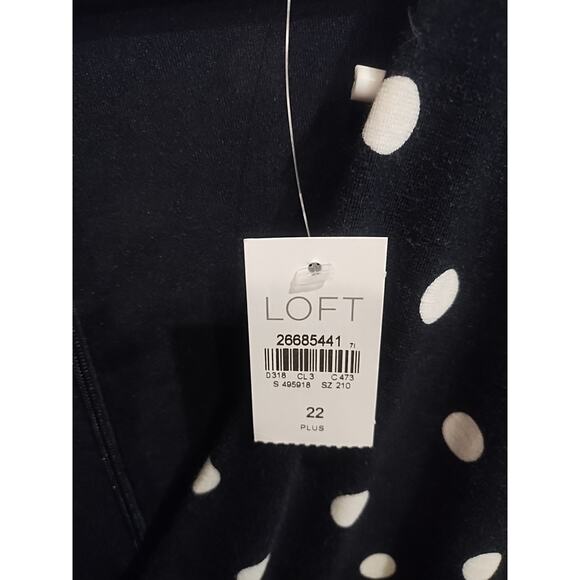 Loft Plus Black White Polka Dots Faux Wrap Womens 22 2X V Neck Dress Lined New - Picture 3 of 6